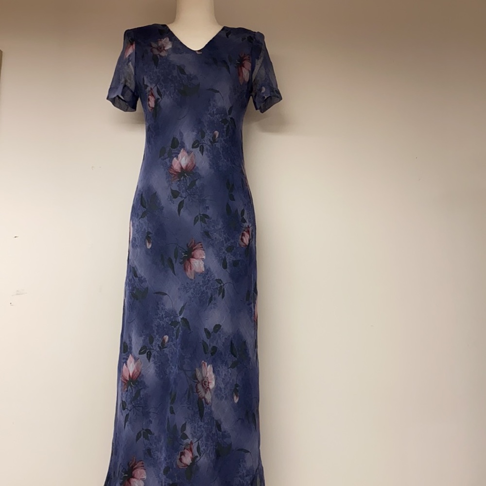 Petite vintage short sleeve pullover blue dress
